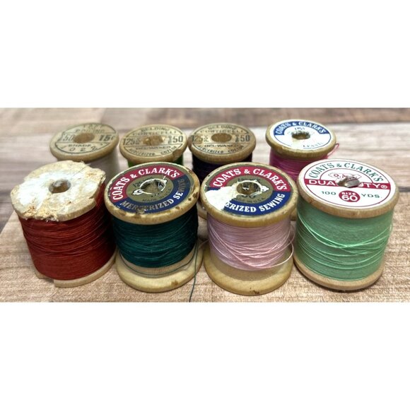 8 Vintage Coats & Clarks And Belding Corticelli Sewing Thread On Wooden Spools A - Picture 3 of 3